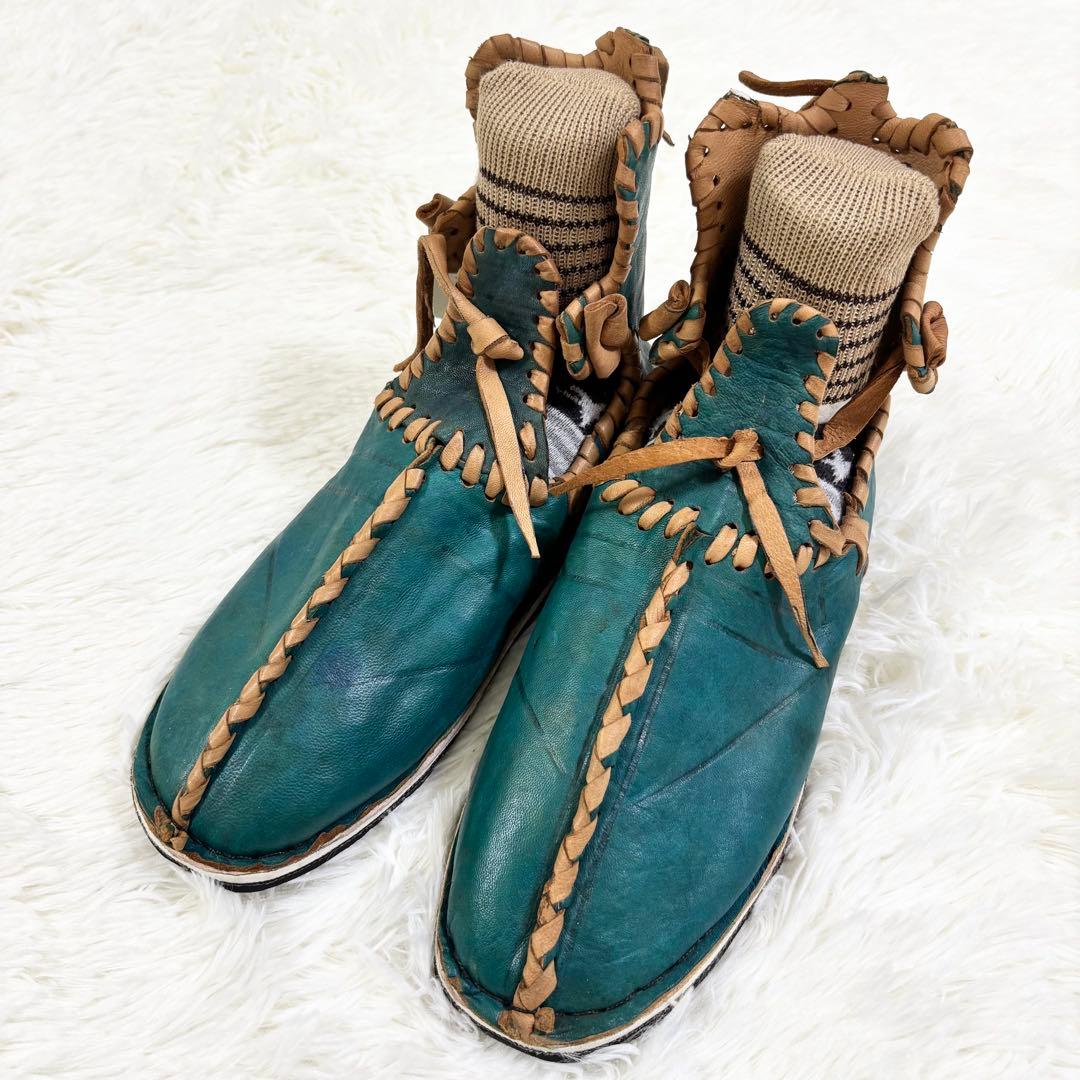 アトラスブーツ レザー製緑色シューズ サイズ43 モロッコ 27.0cm 民族靴