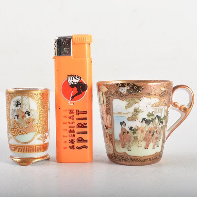 九谷焼 色絵金彩 加賀国 デミカップ 谷口製 酒杯 2点 合せ箱 V R7000