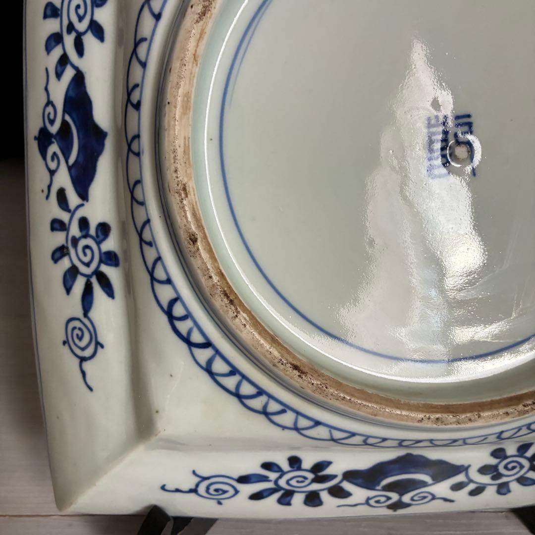 時代物 染付 牡丹文 角大皿 飾り皿 盛皿 骨董 - メルカリ