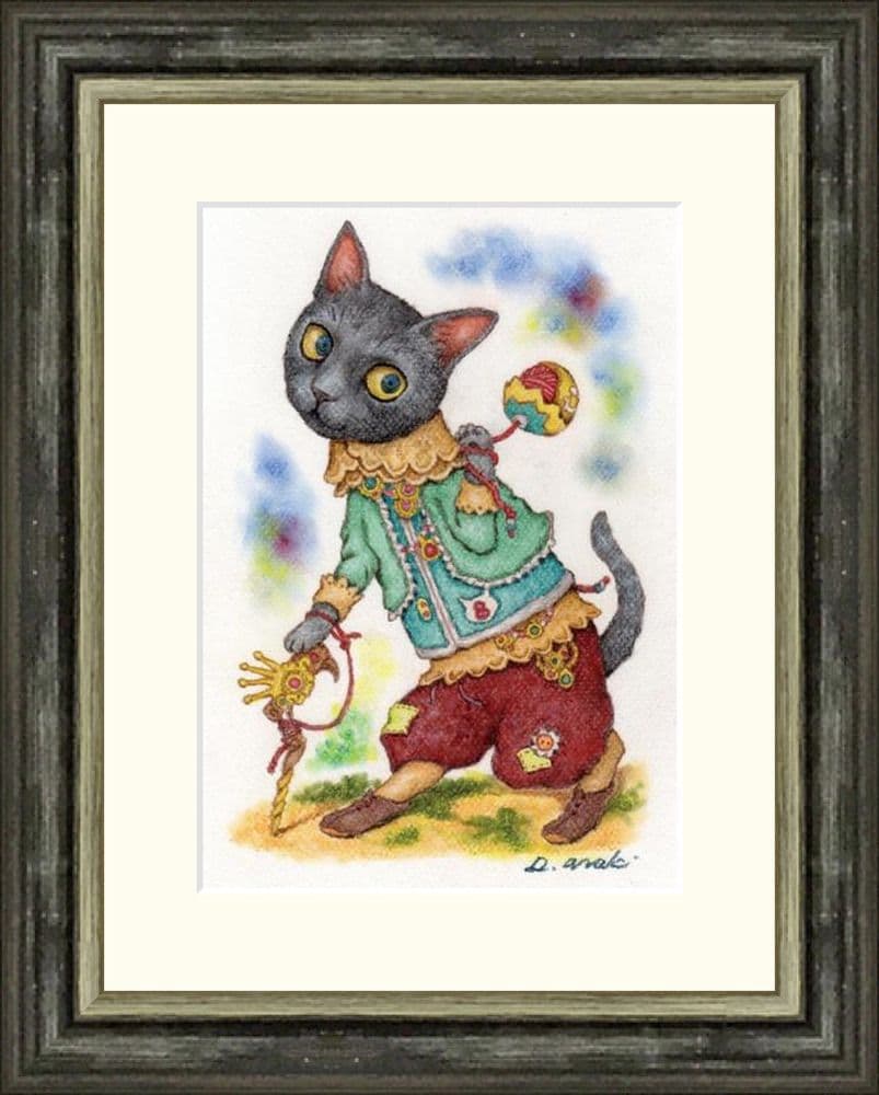 【原画】『コラティーノ糸巻き卿』（黒猫　パステル画　絵画） パステル原画】happy招き黒猫ちゃん ねこ パステルアート イラスト