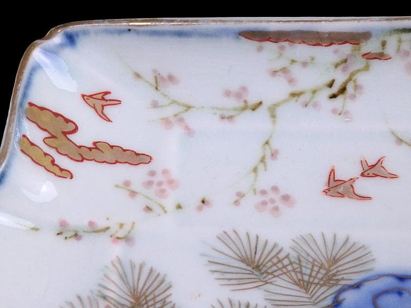 古伊万里 染錦 梅に菊 松に短冊の図 変形長皿 5客 B048AS-CWx - メルカリ