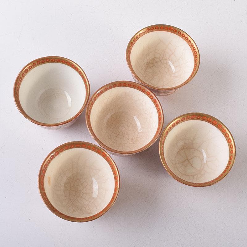 九谷焼 古九谷 赤絵金彩 花鳥文 煎茶碗 五客 D R8651 - メルカリ