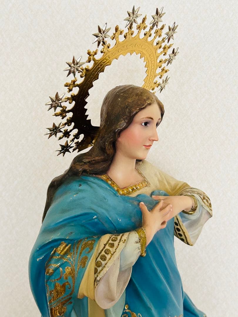 超超希少美顔】✞無原罪の御宿り 胸に手を当てる聖母マリア像 宗教彫刻
