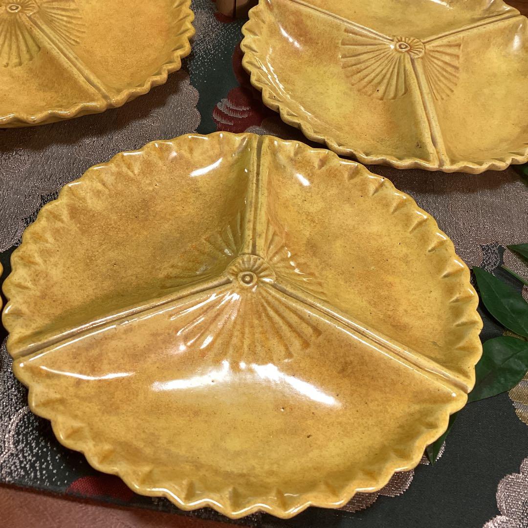 特別出品】 懐石道具 黄交趾焼 源内焼 三つ扇皿 5枚揃 供箱 - メルカリ