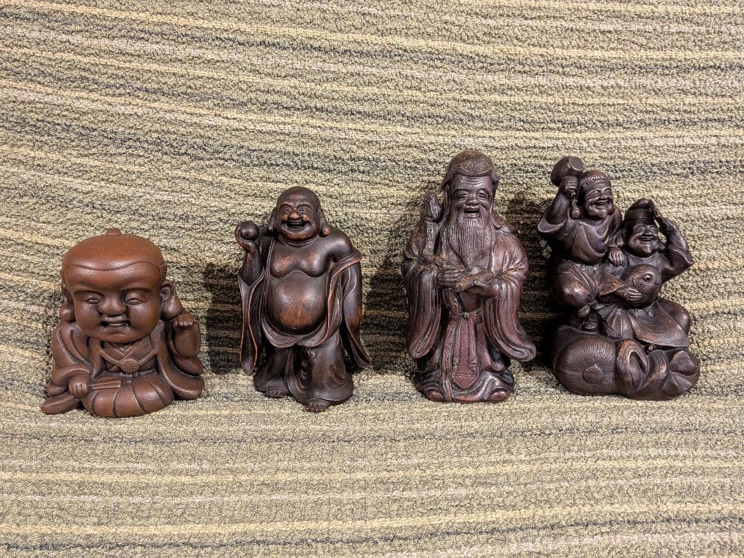 No.17備前焼福助の置物A2、古備前福助人形、縁起物、商売の神様