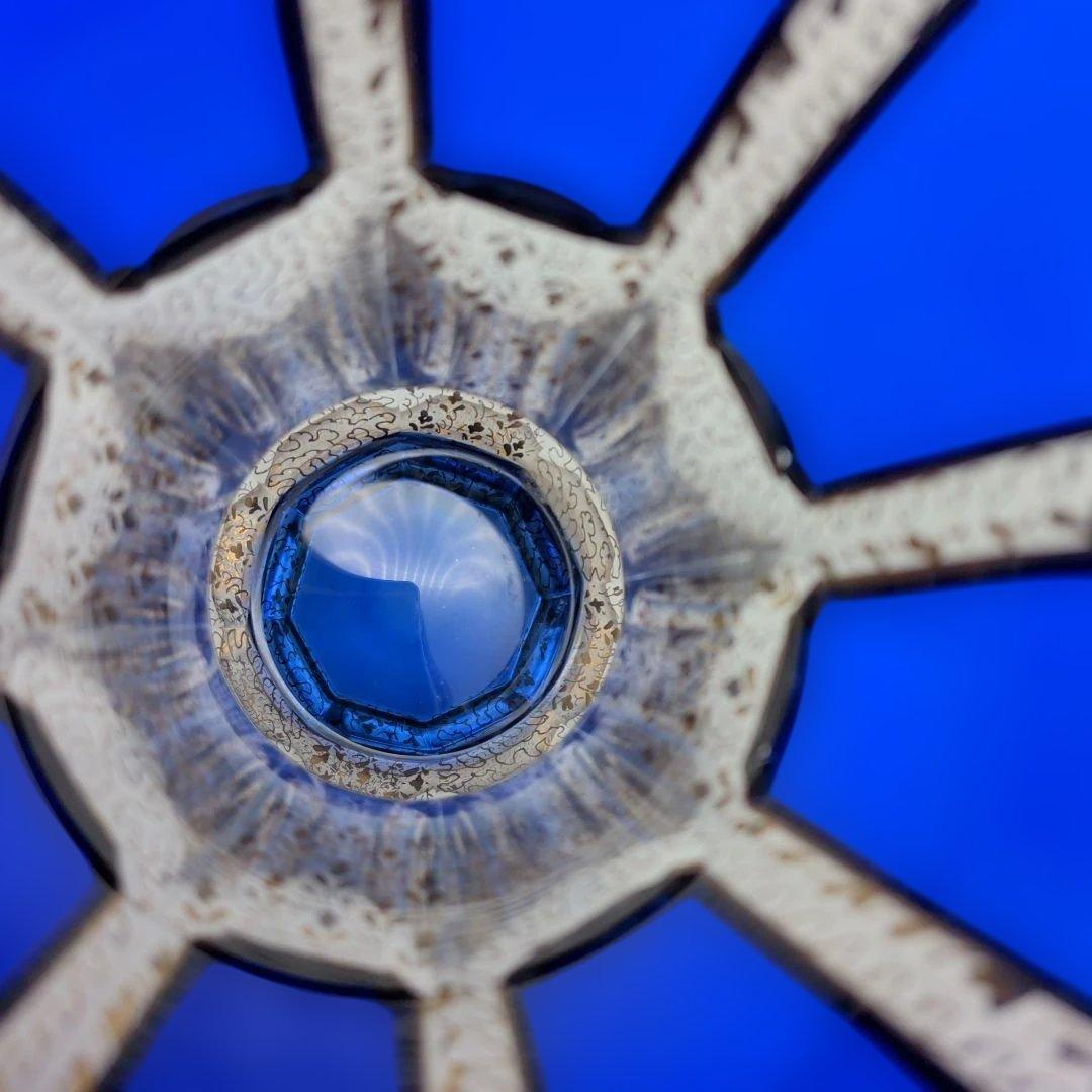 ボヘミアガラス ボヘミアングラス 金彩コバルトブルー フラワーベース