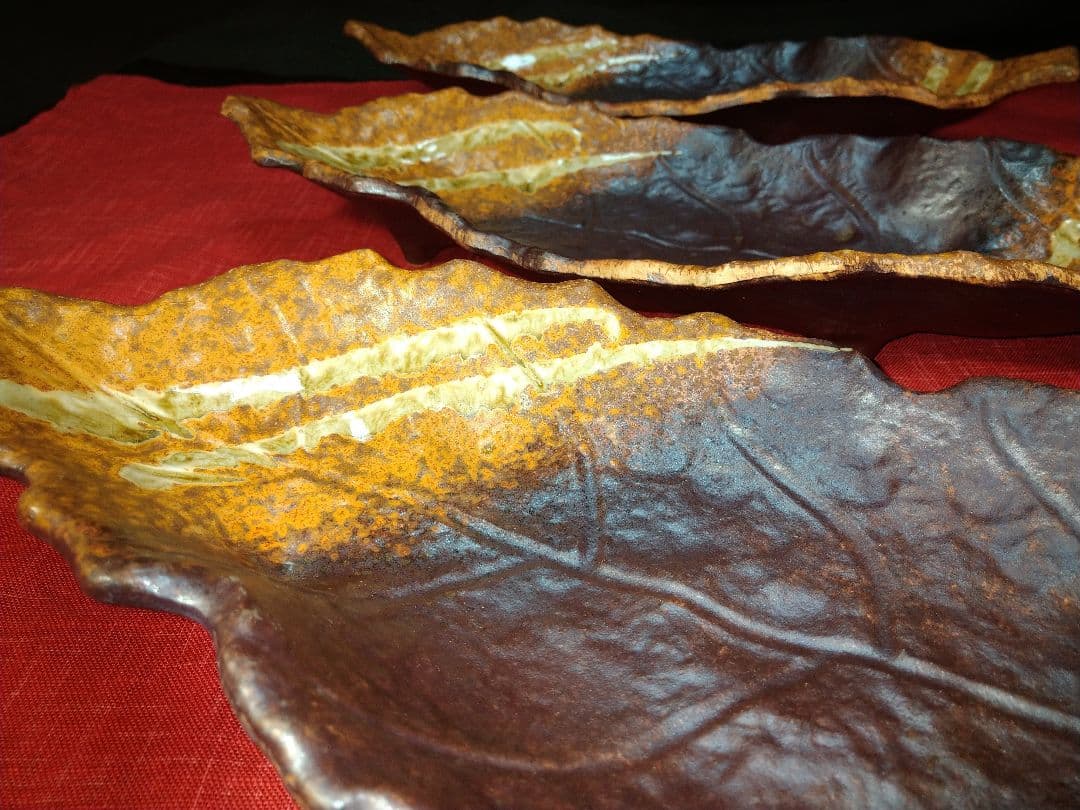 ♢プロが選ぶデザイン萬古焼大皿 ⬛南蛮一珍木の葉 ⬛41cm特大長大皿