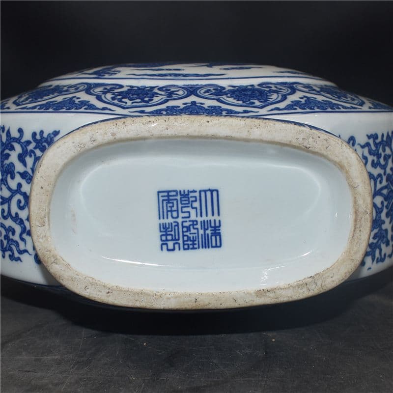 清乾隆青花開窓龍鳳呈祥福寿抱月瓶 景徳鎮 陶磁器 装飾品 現代工芸品