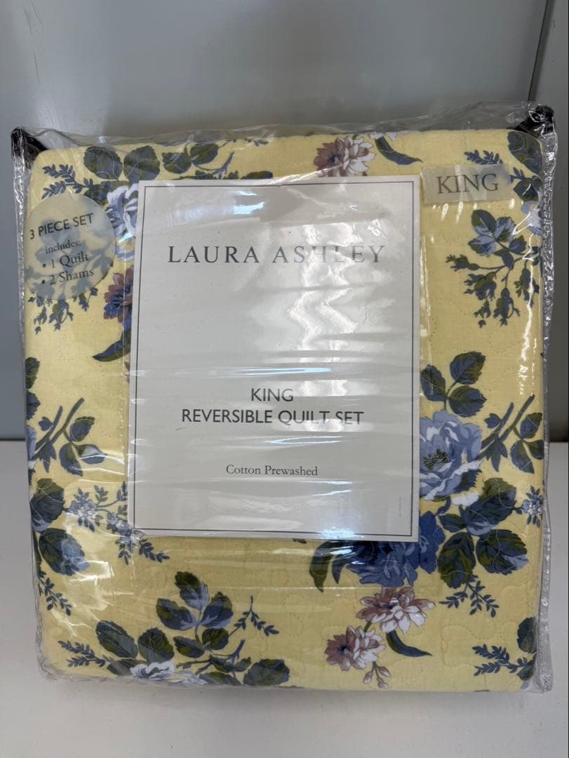 Laura Ashley キング Linley ベッドキルト3点セット イエロー LAURA ASHLEY（ローラアシュレイ） 【並行輸入品】ローラアシュレイ