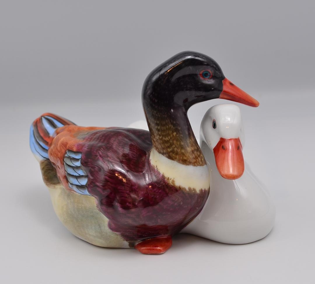 二羽のカモ　Two Ducks　ヘレンド　＃5036　ハンガリー　ご成約済み Herend Hand Painted #5036 Courting Duck Pair Hungarian Porcelain