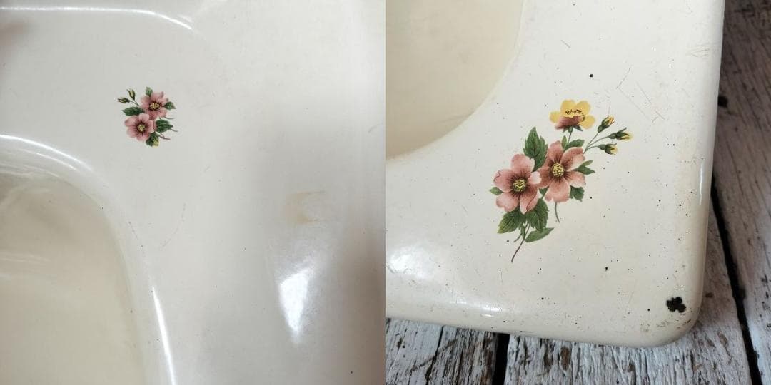 ヴィンテージ ホーロー ベイスン シンク 花柄 洗面台 琺瑯 流し 手洗い