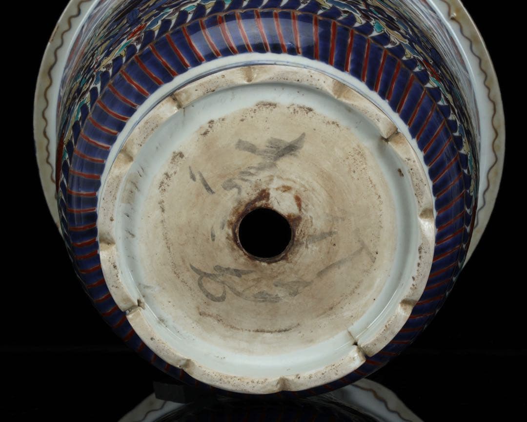 古伊万里】色絵金彩大鉢 菊牡丹文様 植木鉢 蘭鉢 盆栽鉢 火鉢 骨董