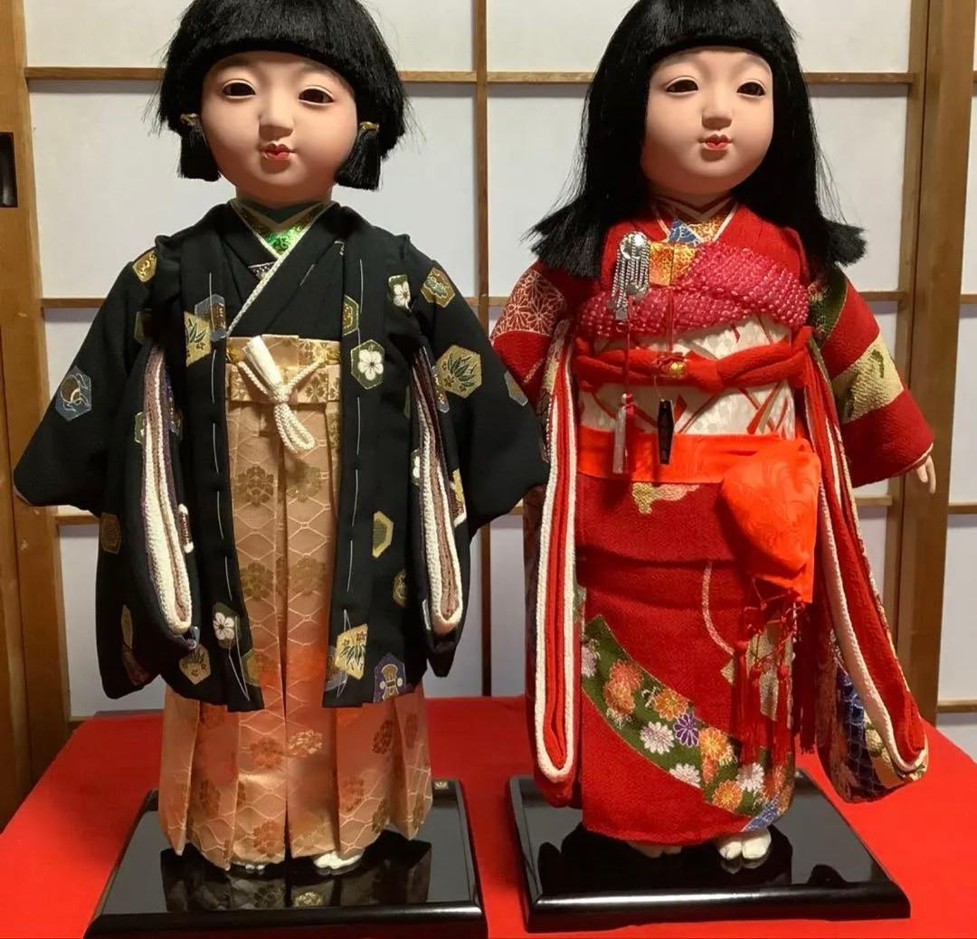 豪華‼️美品‼️#市松人形　【花雲斉】玉秀作 # 殿　#姫　２点お届けします‼️ 市松人形 尺二 金彩京友禅 扇面に松竹梅青磁 CS-BM23610-43 日本人形