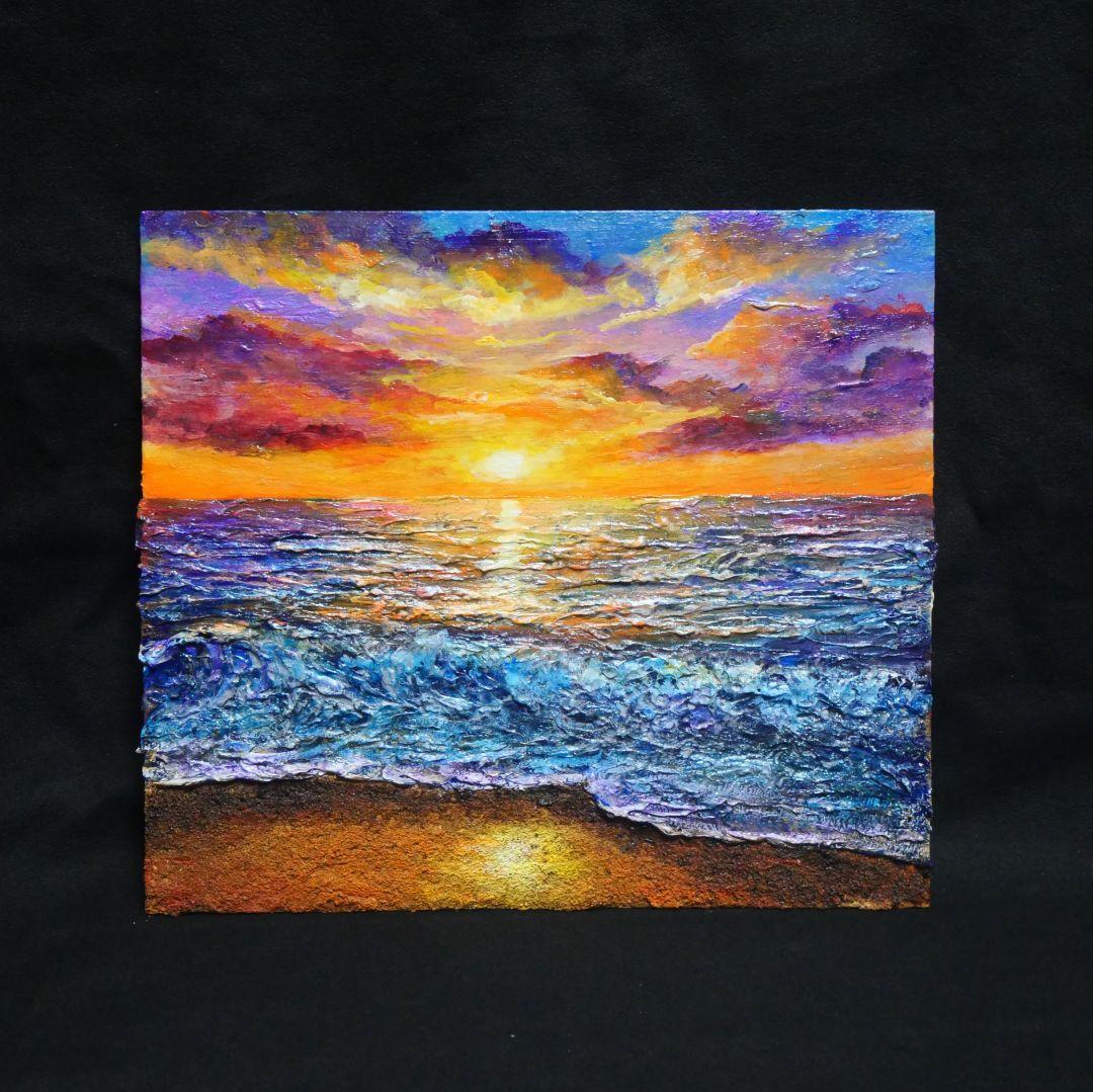 油絵 油彩 油彩画 絵 絵画 【水平線に沈む夕日】 - メルカリ