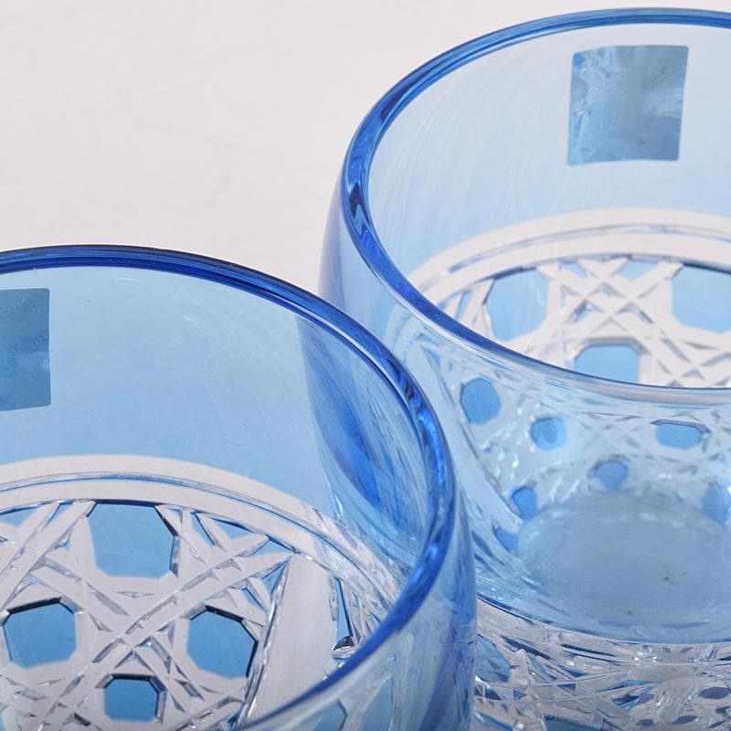 江戸切子 各務クリスタル 八角篭目 懐石杯 共箱 2点まとめて M R8984