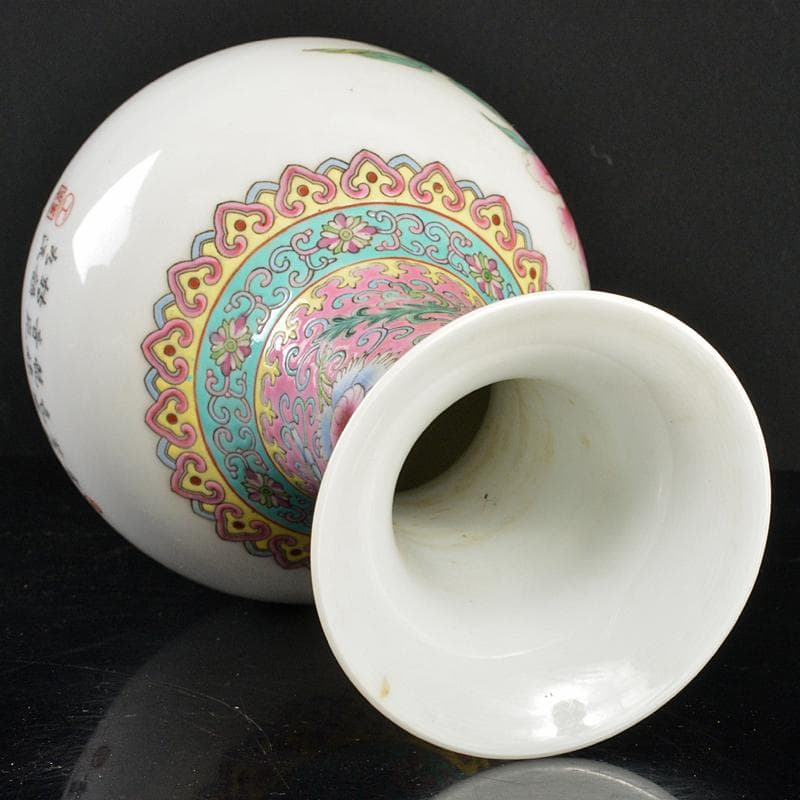 中国 中国景徳鎮製 粉彩 漢詩花鳥文 玉壷春瓶 時代箱付 M R6427 - メルカリ