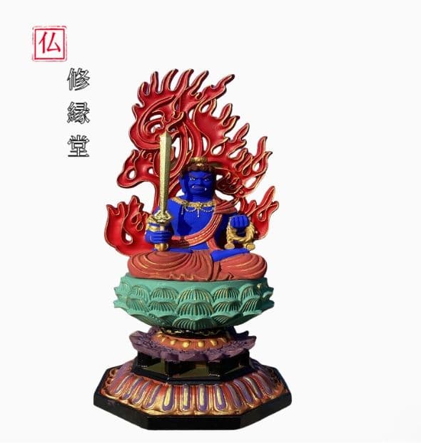 修縁堂】珍品 彩繪 金箔 不動明王 木彫り 木彫仏像 不動明王 仏教工芸品