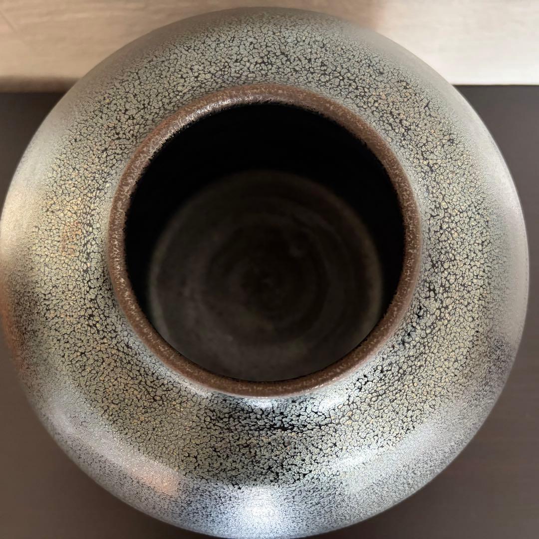 【京焼】安房幸男 油滴天目 壺 一醒窯 大鉢 花瓶 共箱 陶歴付 美品 飾り壺