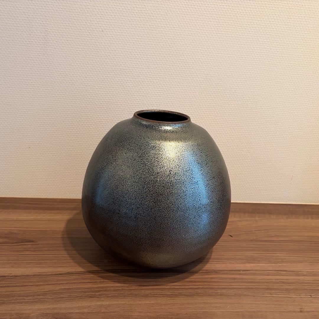 【京焼】安房幸男 油滴天目 壺 一醒窯 大鉢 花瓶 共箱 陶歴付 美品 飾り壺