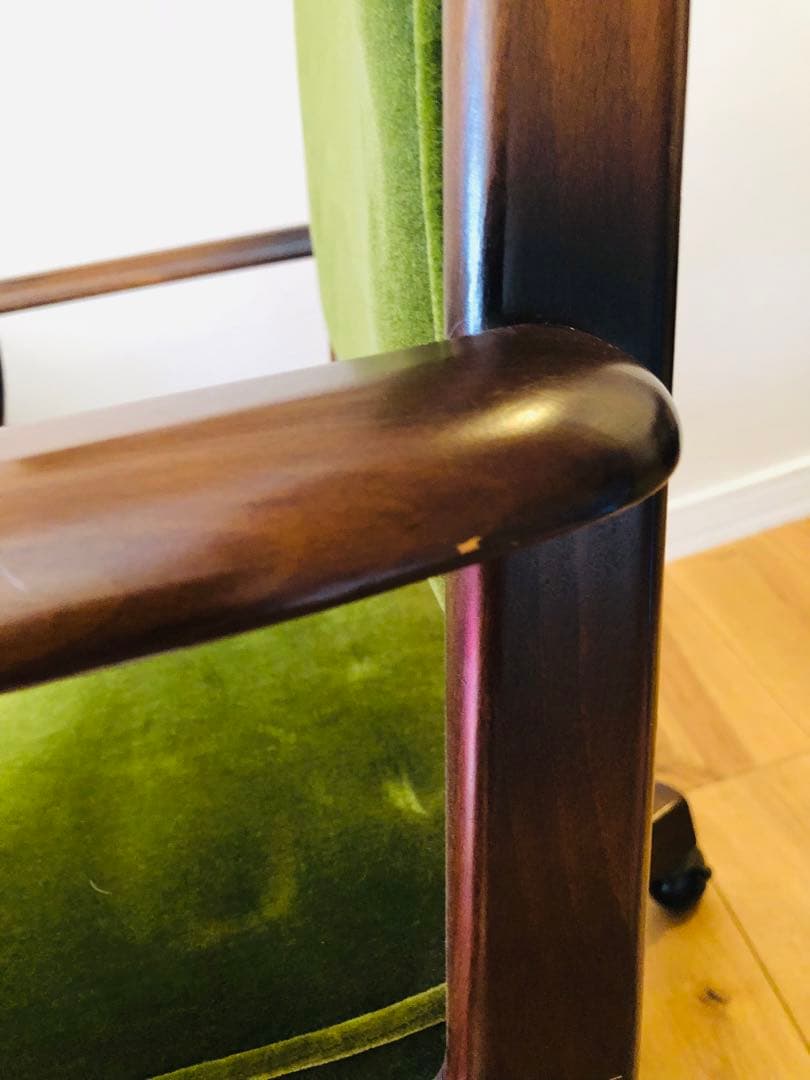 カリモク ビンテージ アンティーク グリーンベルベット回転式デスク