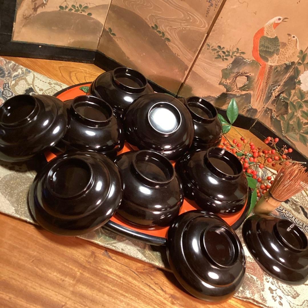 A1035 木製輪島塗 懐石道具 衝羽根に流水菖蒲 蒔絵 5客の通販