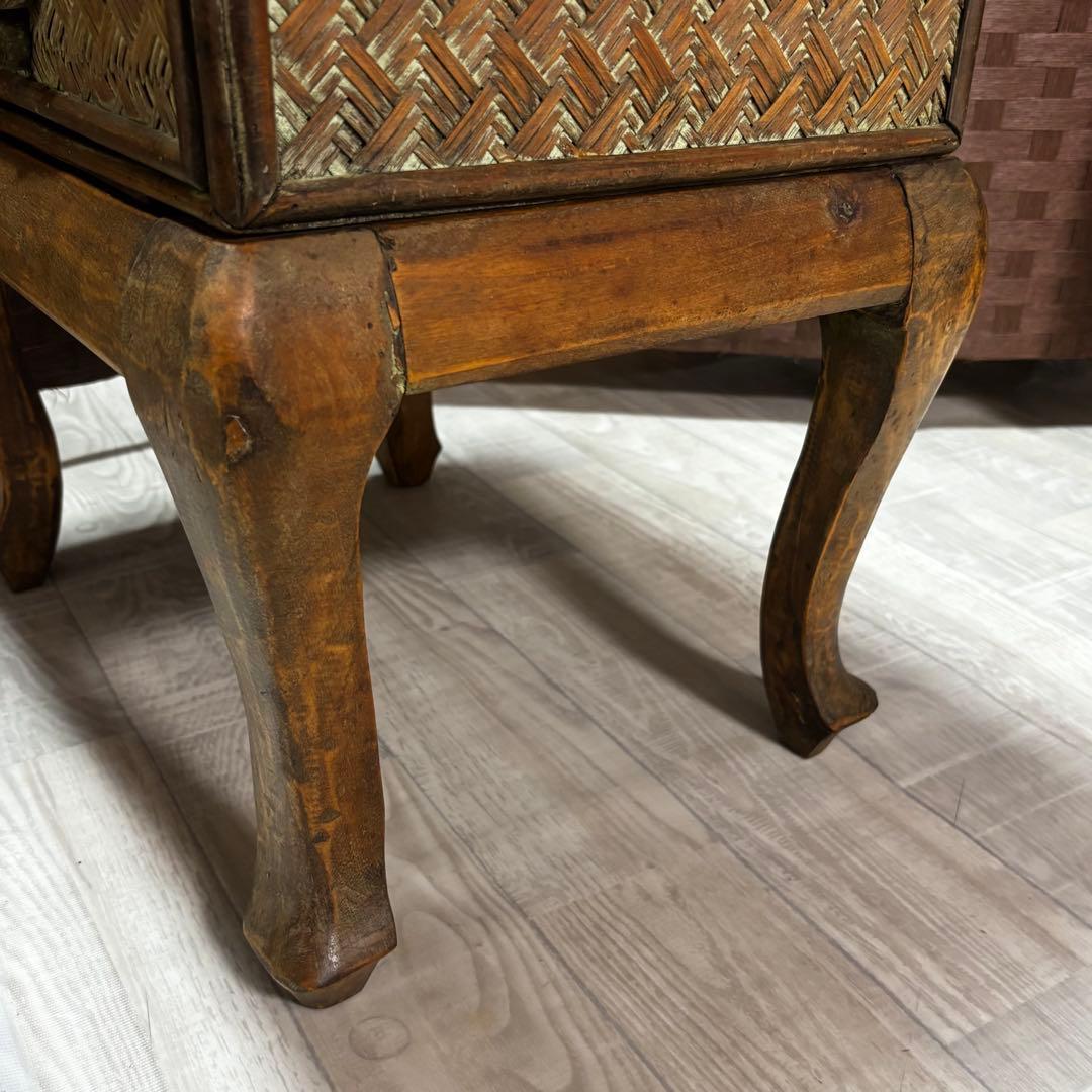 ヴィンテージ 猫脚ラタン アジロ家具 ナイトテーブル アンティーク