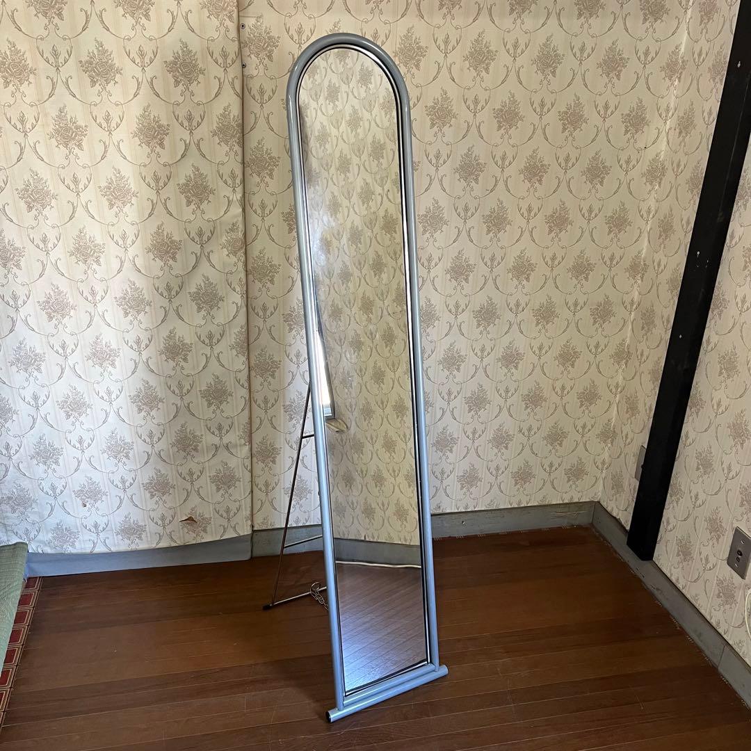 【インダストリアル】アルミフレーム アイアン スタンドミラー 全身鏡 シルバー 鏡 全身 姿見鏡 大型ミラー スタンドミラー アイアン 鉄枠の姿見 H1500