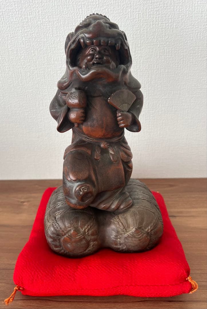 備前焼 獅子舞像置物 江戸末期頃 縁起物 大黒天 収納木箱付き