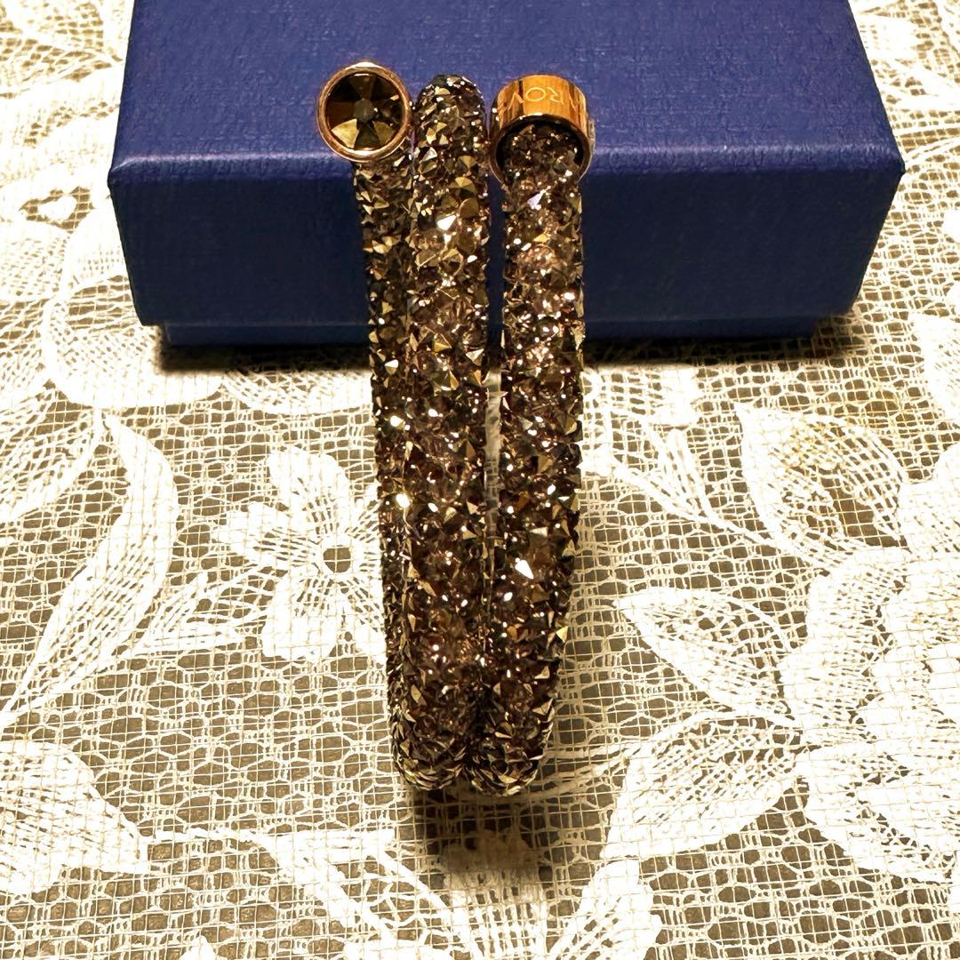 スワロフスキー♡二連バングル♡クリスタルダスト♡ブラウン - メルカリ