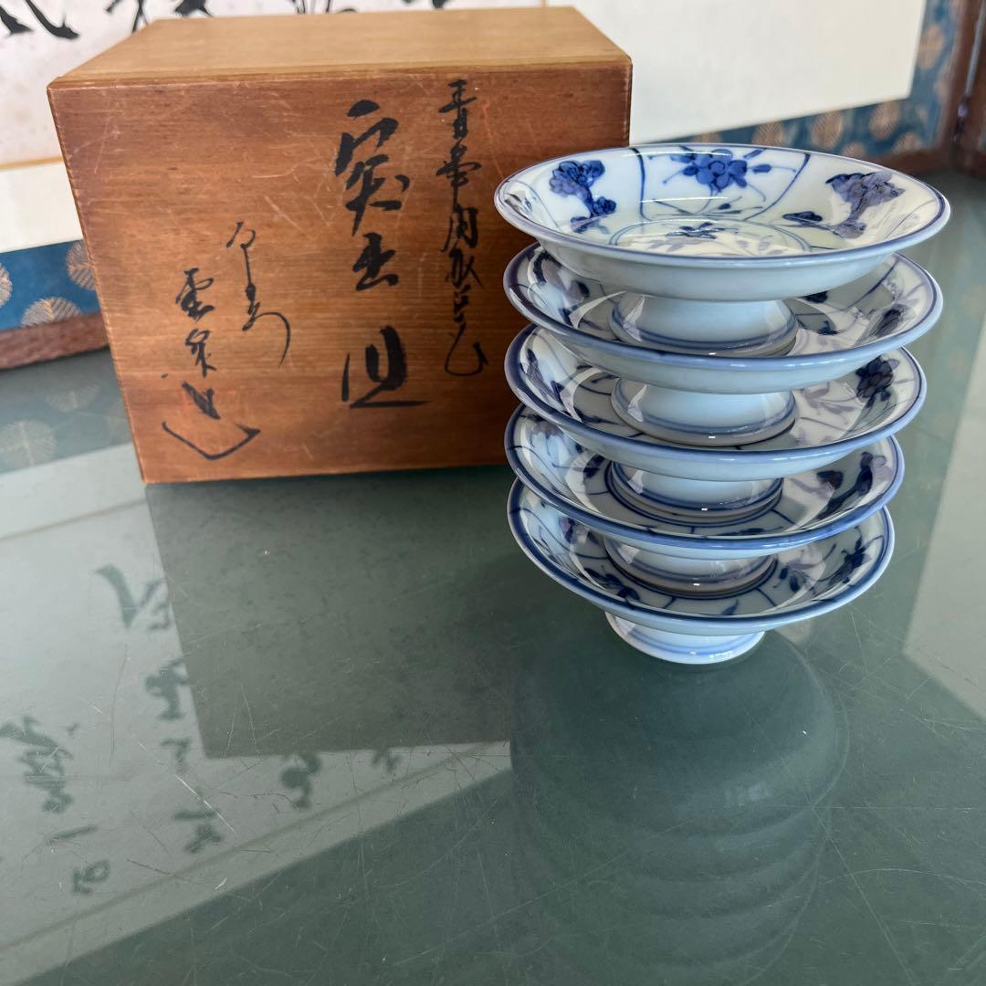 清水焼 加藤雲泉 青華間取花文 突出皿5枚（D） - メルカリ
