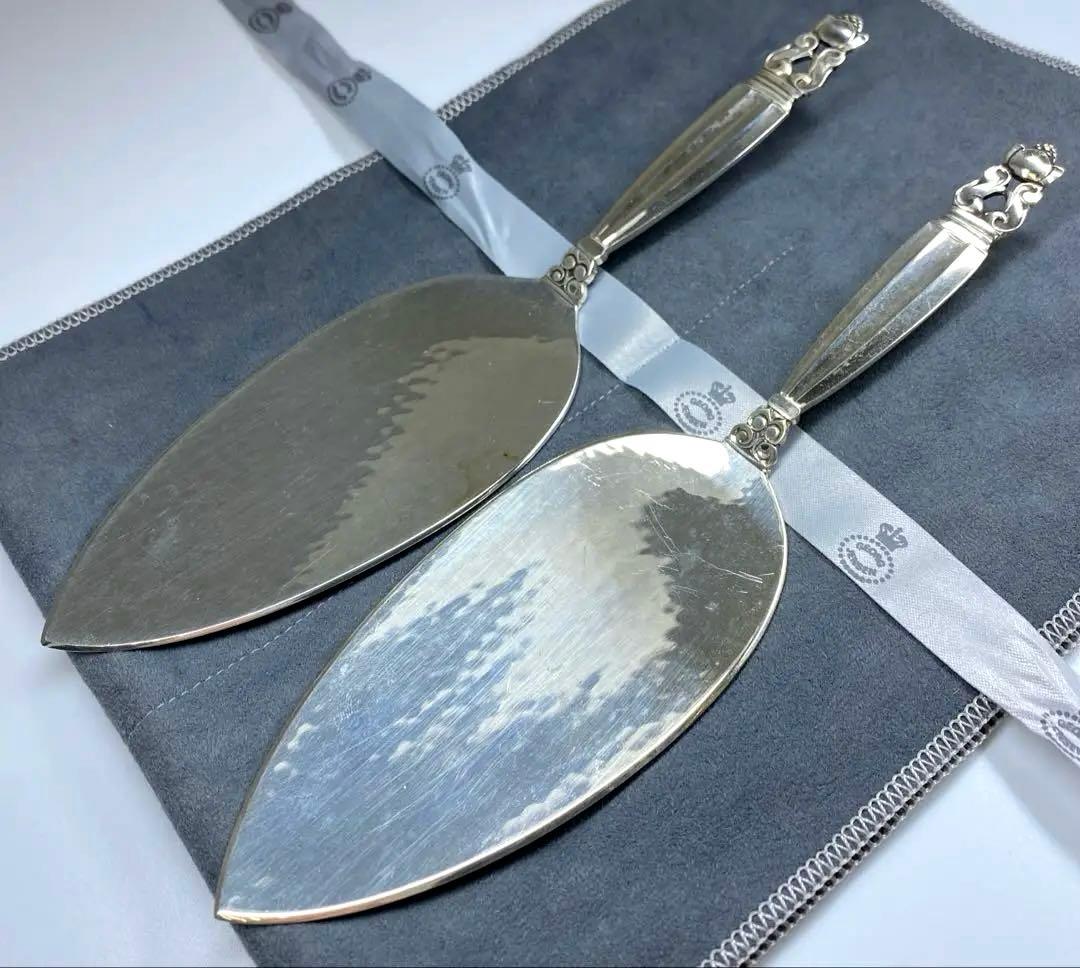 ジョージジェンセン　エコーンSV925ケーキサーバー2本　東Y7-0326☆2F GeorgJensenエコーンのケーキサーパー(大)20㎝L/Acorn Cake serve