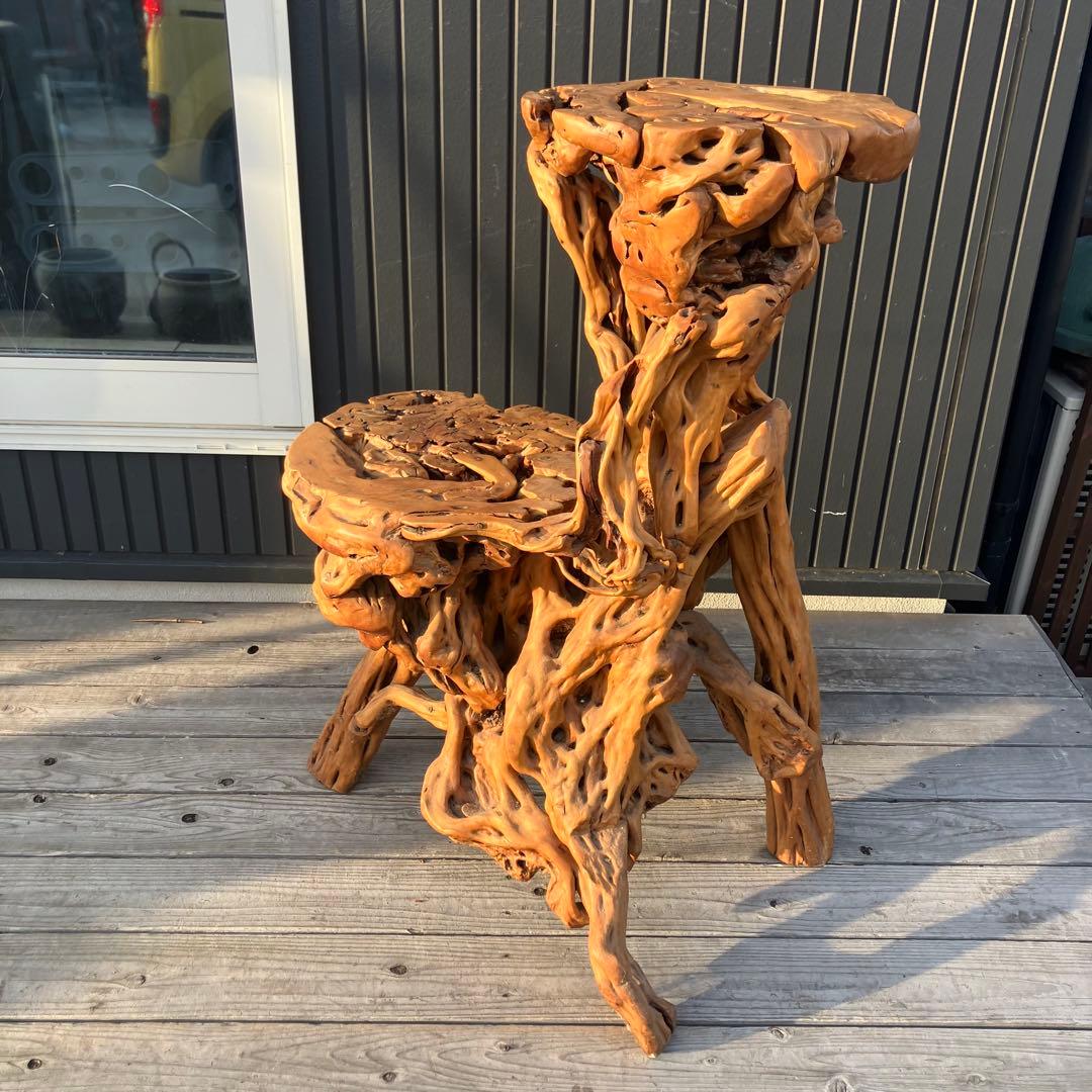 昭和レトロ 天然木 一刀彫 花台 飾り棚 ディスプレイラック 大型置物 オブジェ 昭和レトロ 天然木 一刀彫 花台 飾り棚 ディスプレイラック 大型置物