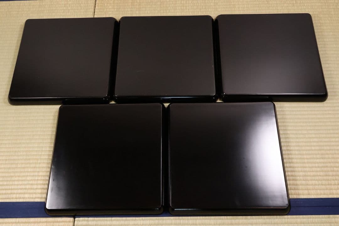 輪島塗 木製 花の蒔絵 梨地 四方膳 五客 芙蓉 木槿 卓上 茶懐石【CM187