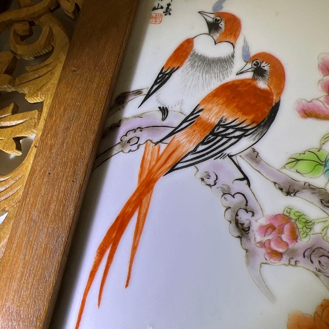 中国美術 粉彩花鳥文陶板画 東Y7-0902⭐︎2Fトヒト - メルカリ
