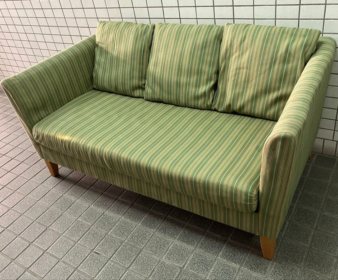 karimoku カリモク マルチカラーストライプ2人掛けソファ　グリーン　希少 カリモク60 Karimoku モケットグリーン Kチェアー2シーター レトロ