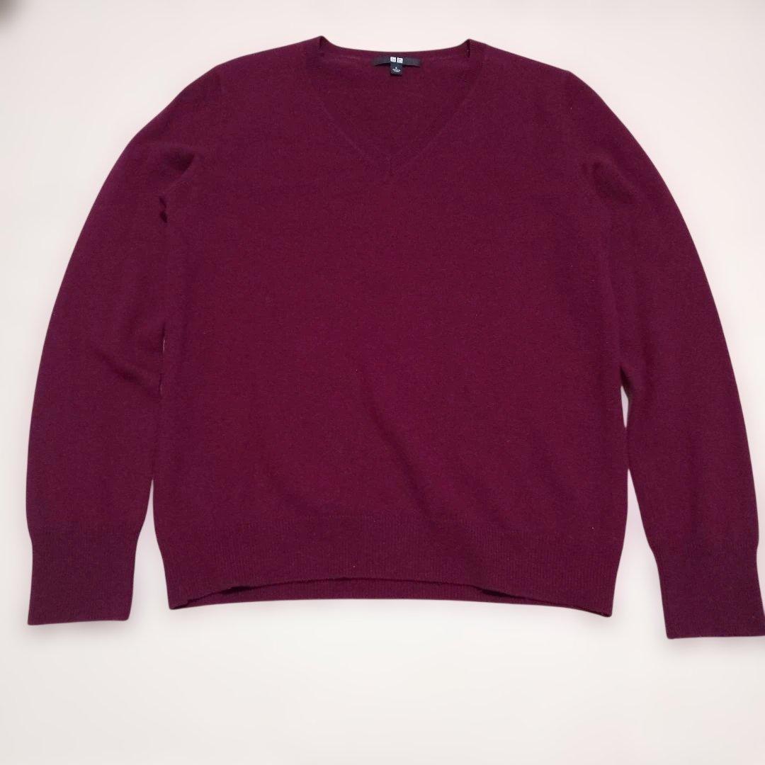ユニクロ UNIQLO Vニット セーター カシミヤ100% エンジ - メルカリ