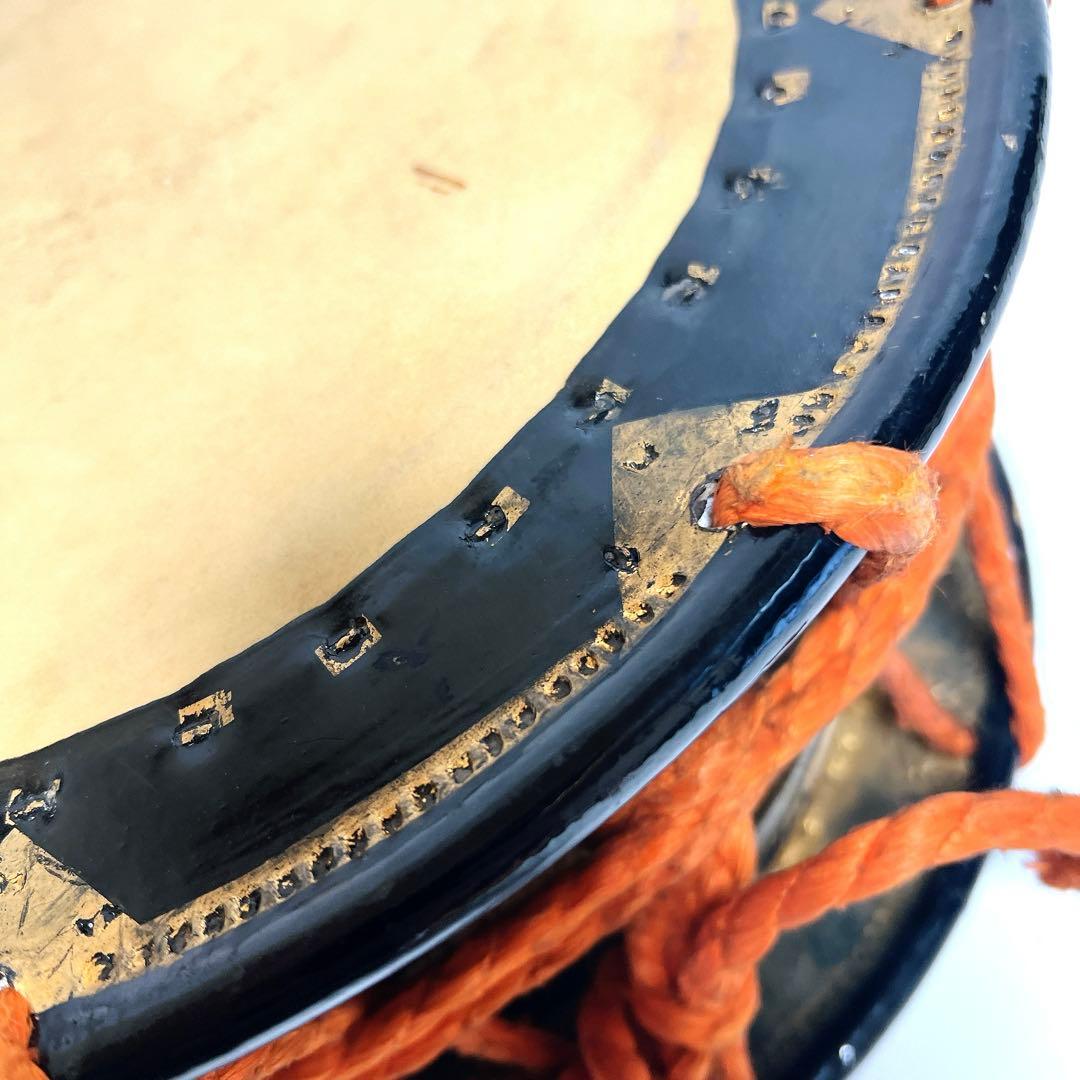 【蒔絵・金彩】締め太鼓　和太鼓 34.5cm×16cm 扇絵柄　扇子　打楽器