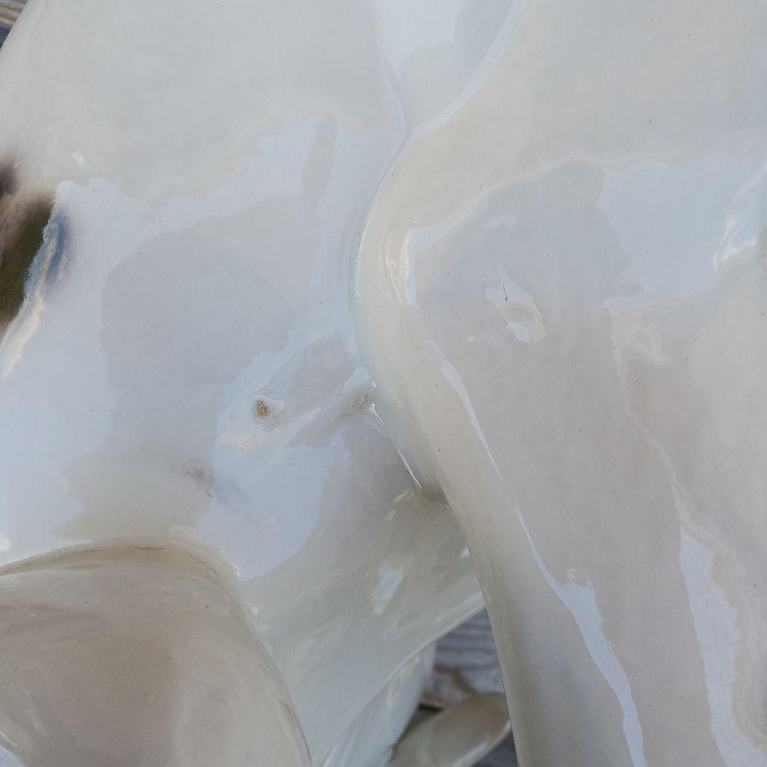 新品 陶器犬 大型犬 ダルメシアン 難有 オブジェ 置物 ホワイト 白色