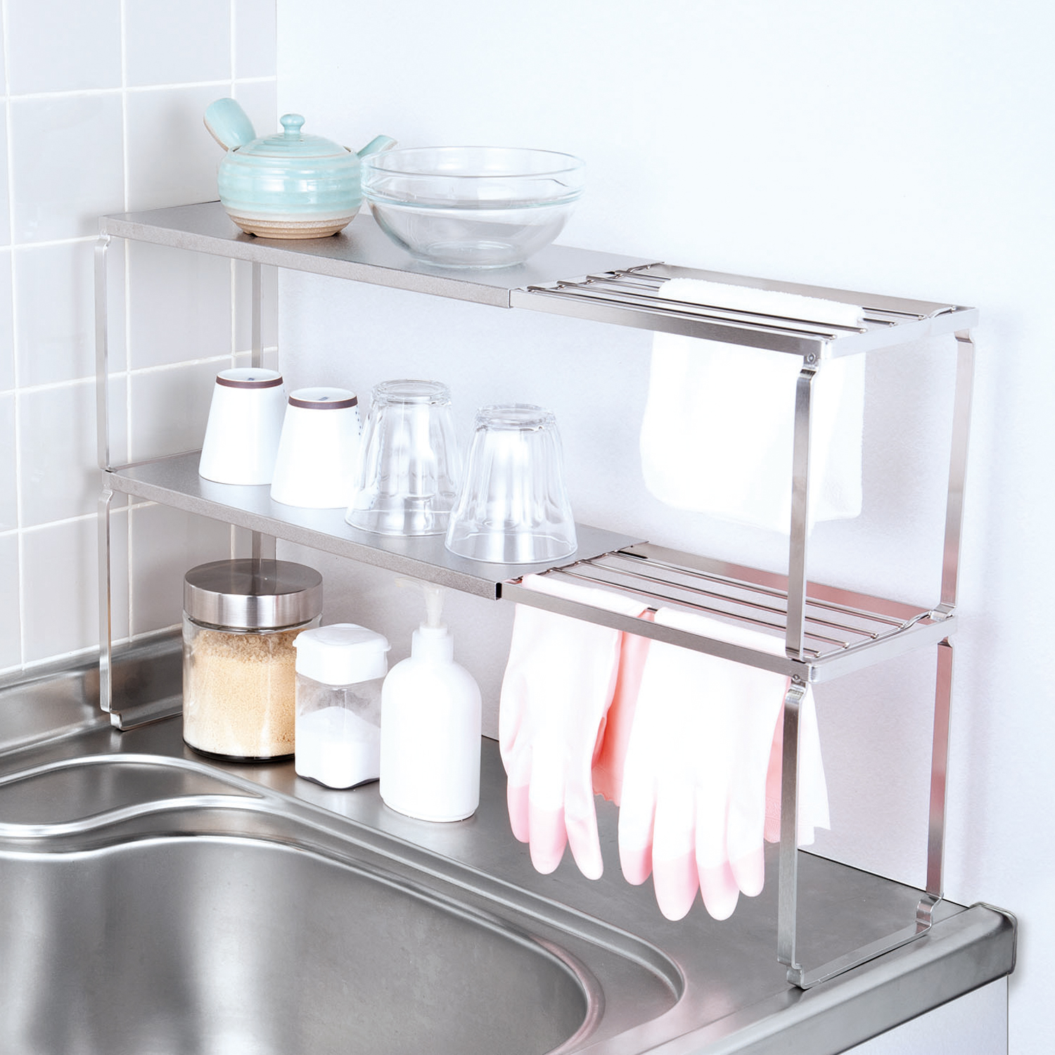 Three Snow 新越ワークス/丈夫なステンレスラック 2個組 -伸縮式で場所