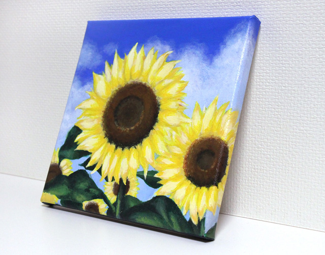 青空とひまわり」をアクリル絵の具で描きました ｜ 毎日水彩画